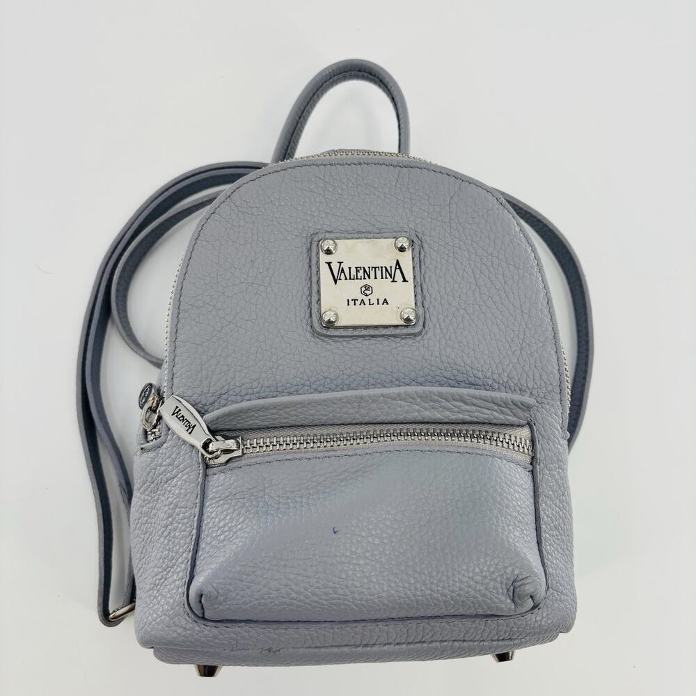 Valentina Womens Leather Mini Backpack Grey Slate Blue Italian Italy
